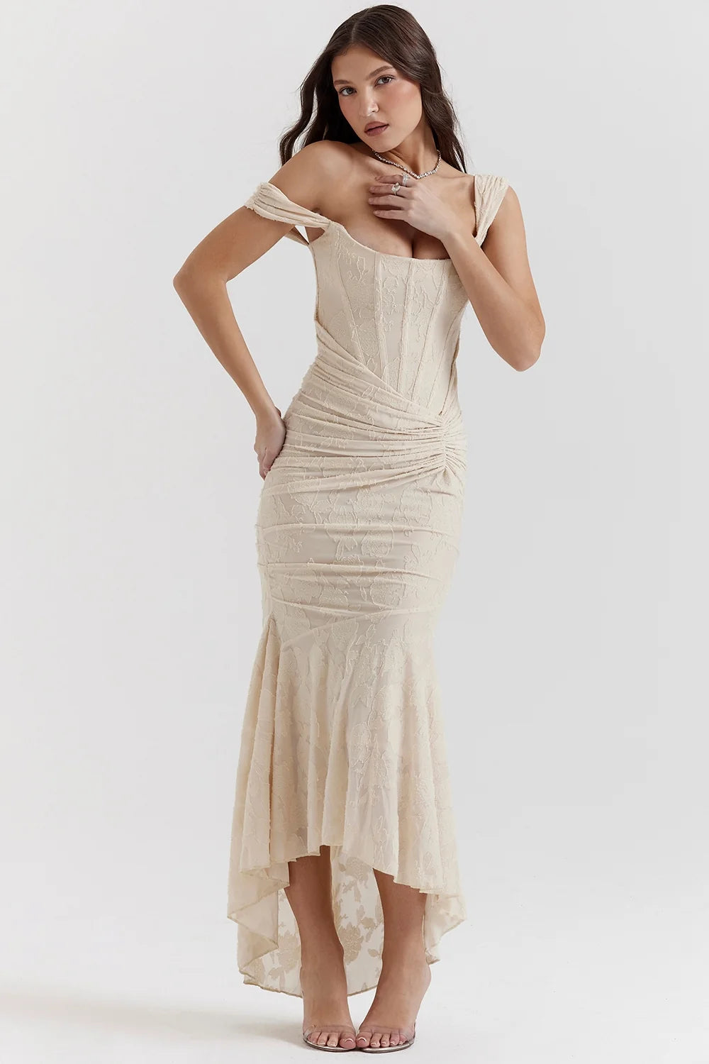vintage cream floral maxi dress