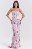 pink floral corset maxi dress