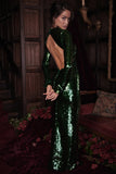 pine green sequin maxi dress
