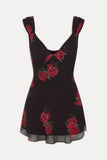 Lunarose Floral Mini Dress Black Rose Brushstroke