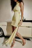 lemon halter mini dress