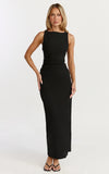 Liora Midi Dress Boat Neck Side Twist Strap Midi Dress in Black