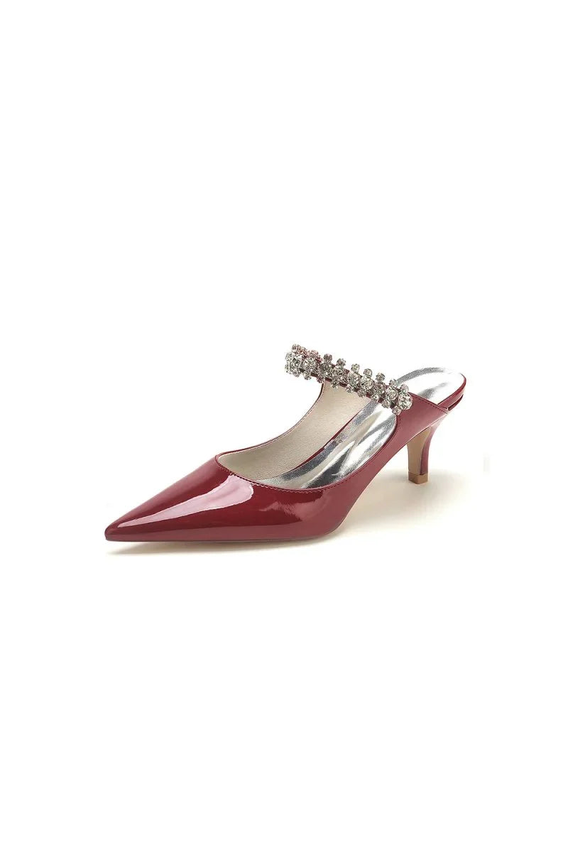Burgundy Pointed Toe Wedding Shoes with Rhinestone
