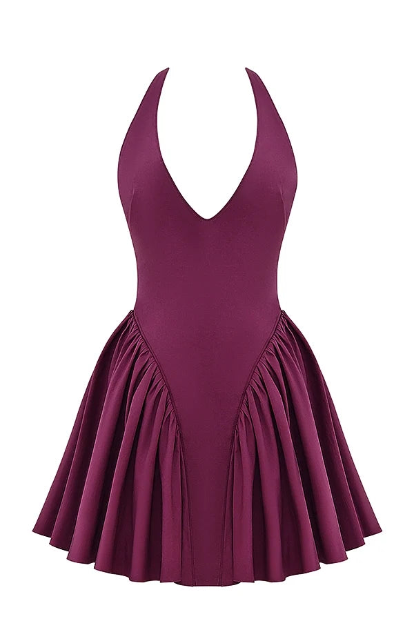 wine halter mini dress
