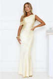 Shes A Dream Satin Off Shoulder Maxi Dress Yellow
