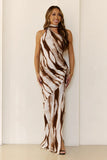 Heatwave Nights Halter Maxi Dress Brown
