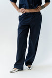 Melody Pinstripe Wide Leg Pants in Navy