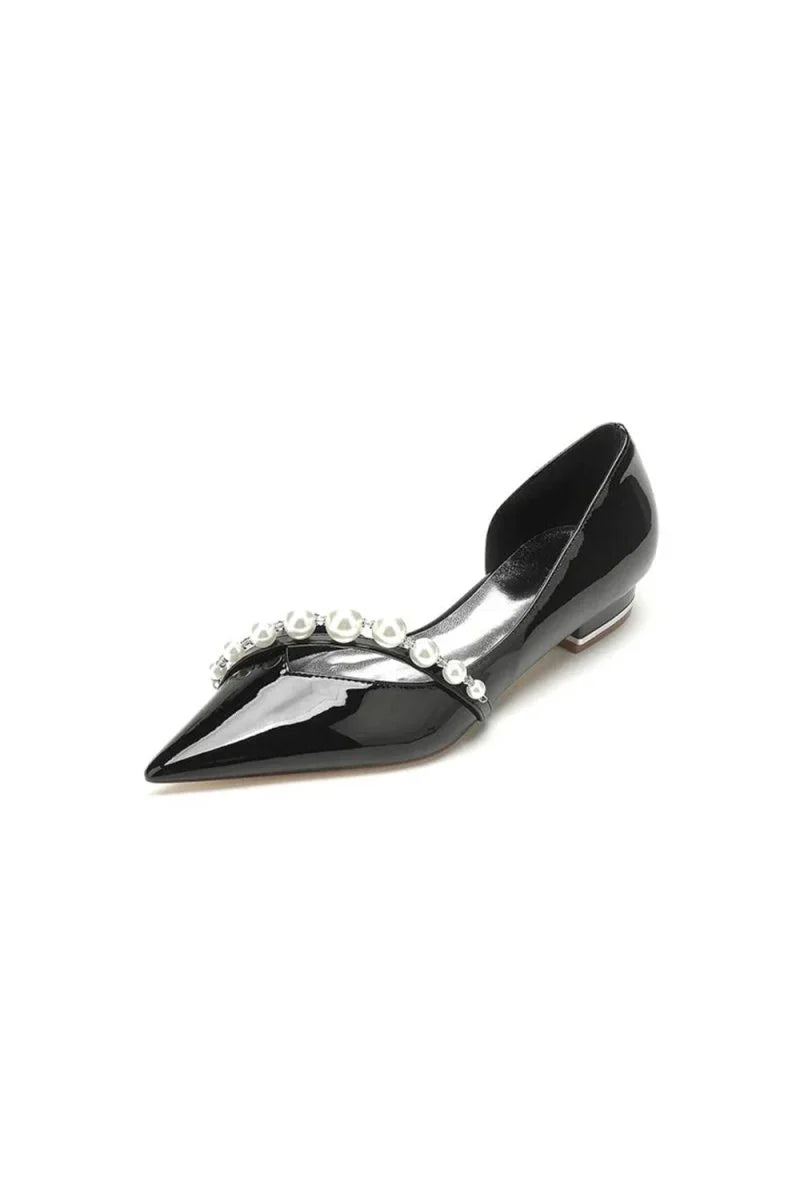 Black High Heels with Pearl and Rhinestone Embellishments