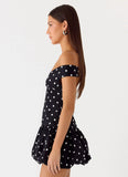 Endless Romance Off Shoulder Mini Dress Black Polkadot