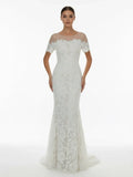 Mermaid Scoop Illusion Neck Floral Wedding Dress