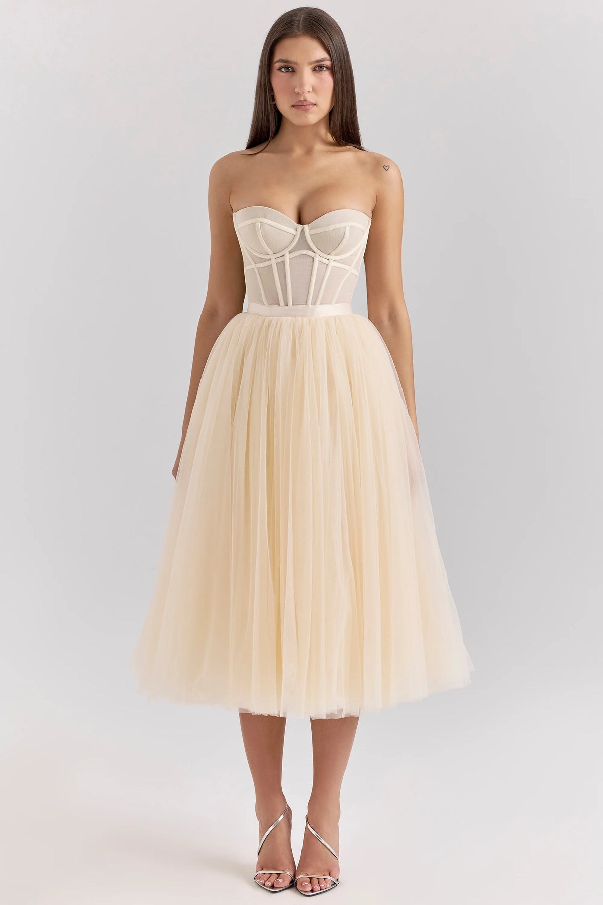 vintage cream tulle midi dress