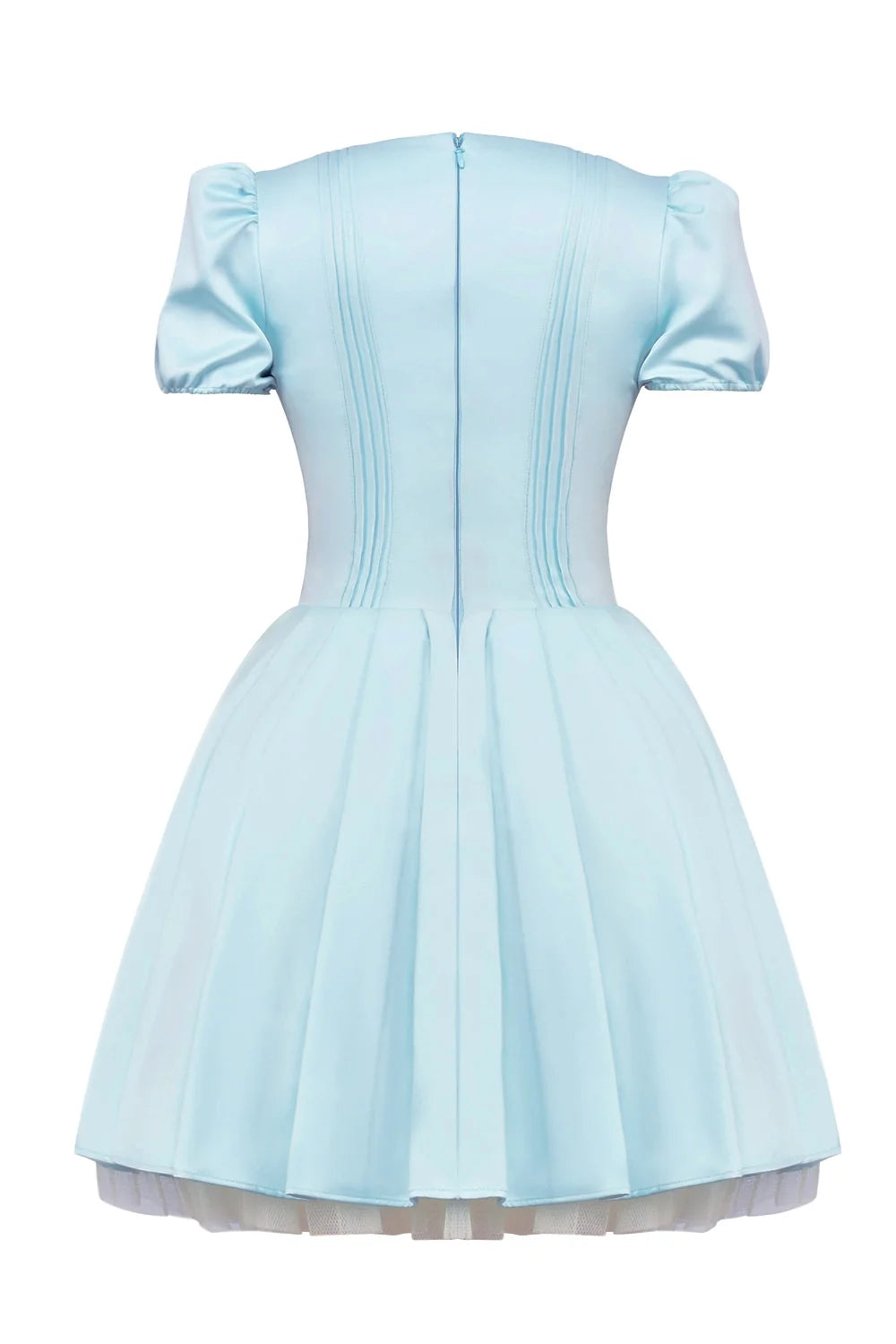 delicate blue satin pleated mini dress