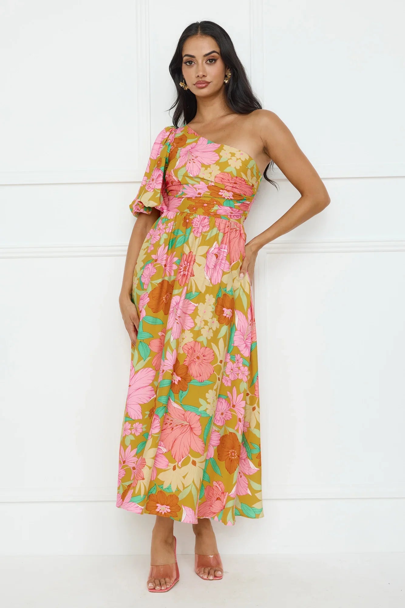 Coconut Crush One Shoulder Midi Dress Orange