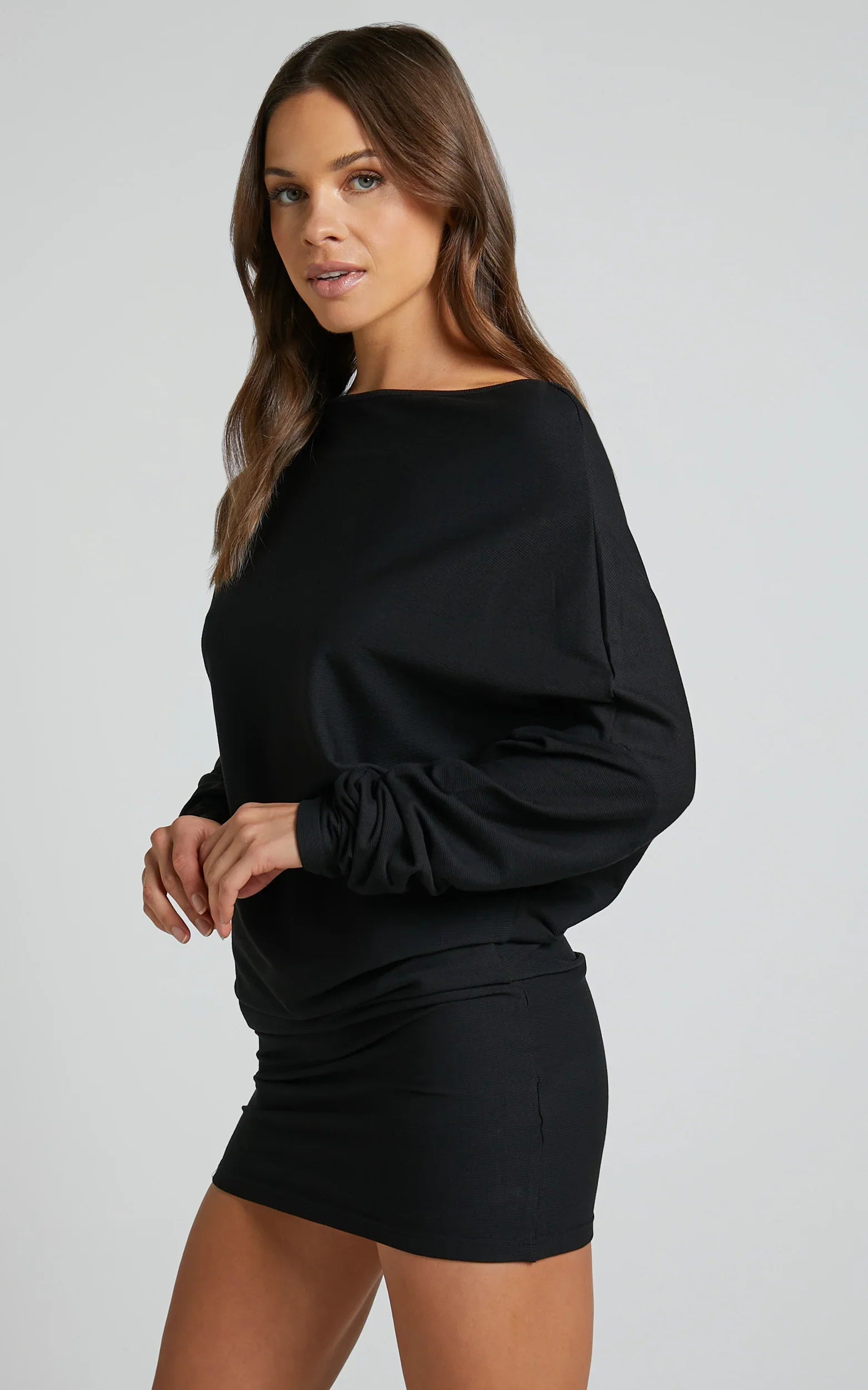 Fermina Mini Dress Long Sleeve Bodycon Dress in Black