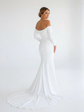 Simple White Boho Mermaid Long Wedding Dress with Sleeves