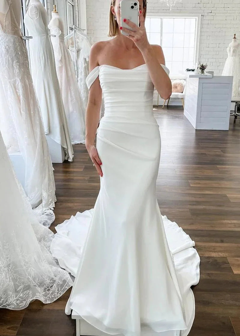Elegant Mermaid Off the Shoulder Elastic Long Wedding Dresses