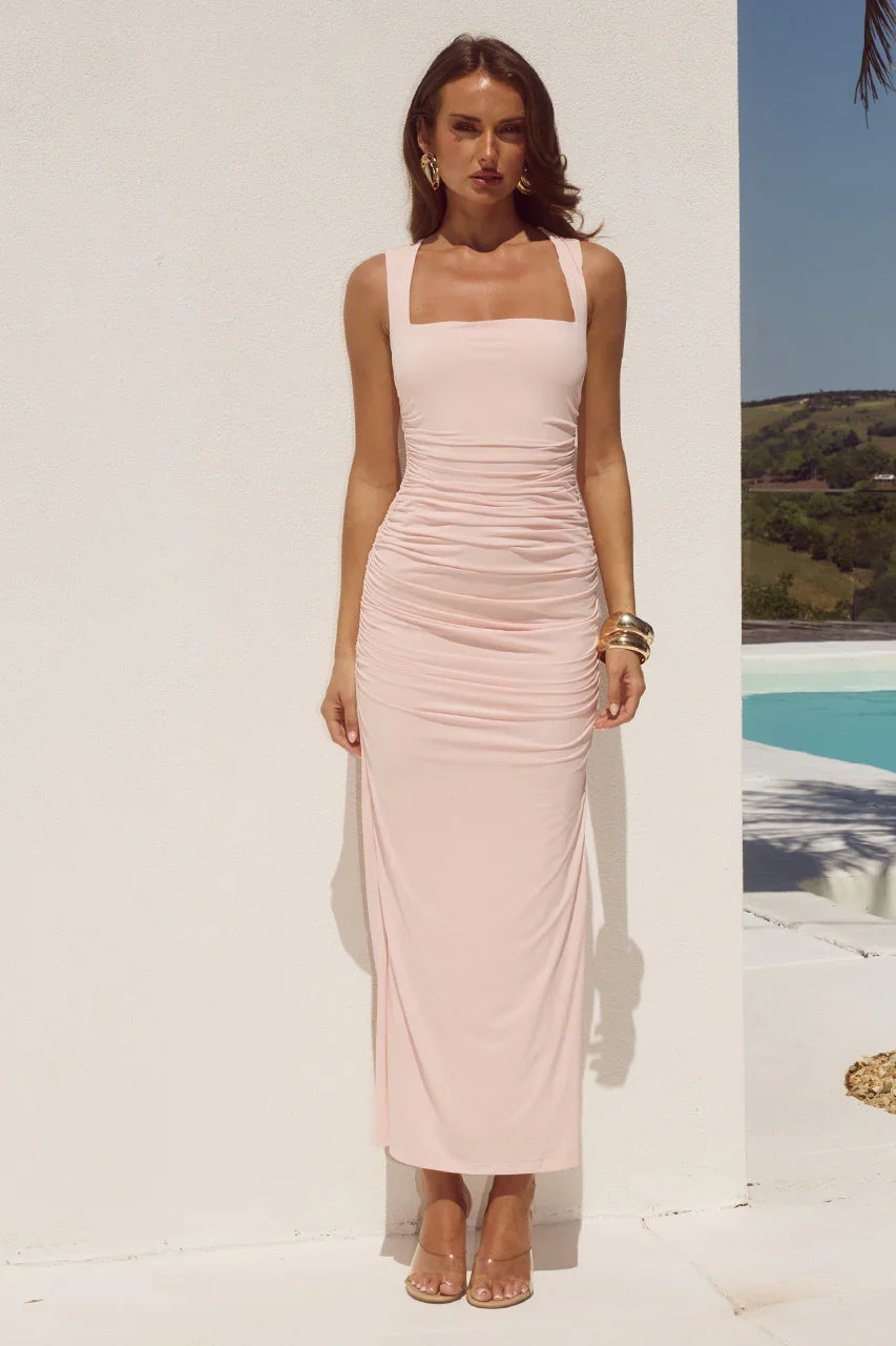 SHARNI RUCHED MIDI DRESS PINK