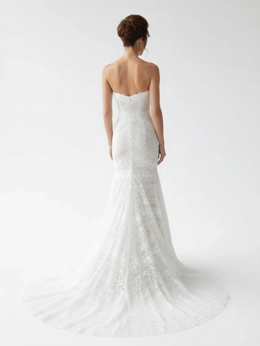Vintage White Mermaid Lace Wedding Dress with Tassel
