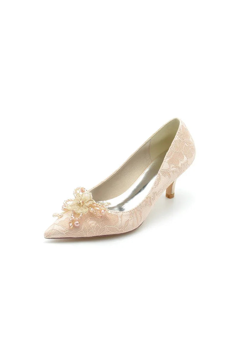 Pointed Toe Lace Wedding Shoes with Flower