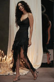 black ruffle maxi dress