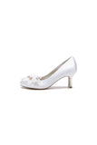 Rhinestone White Chunky Heels with Flower