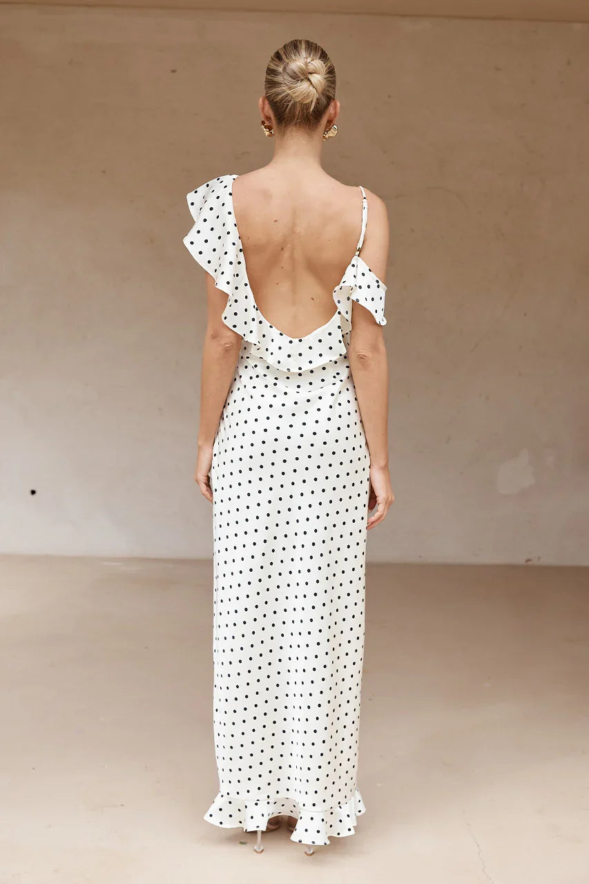 KARLITA MAXI DRESS WHITE POLKA