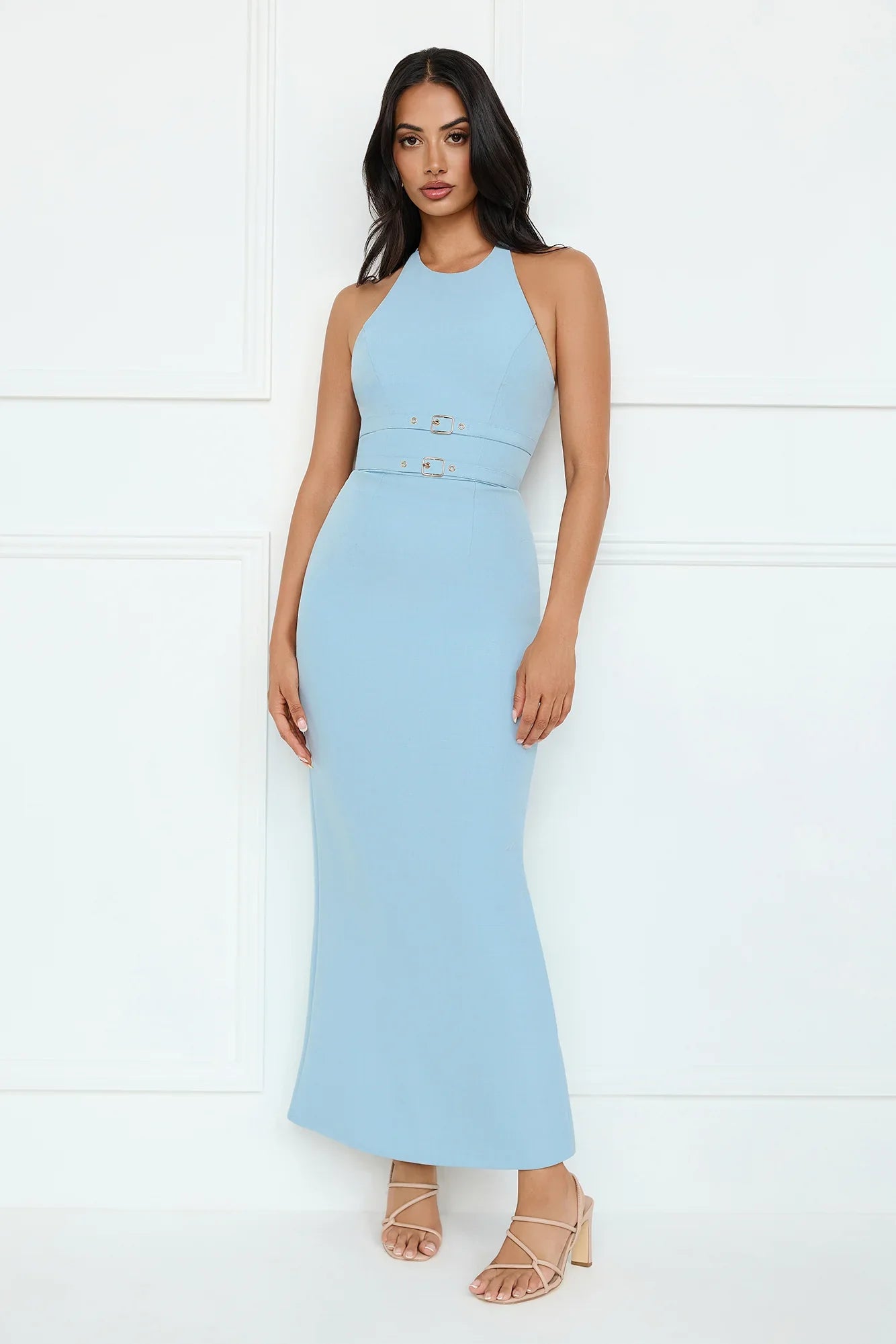 Haute Influence Halter Maxi Dress Blue