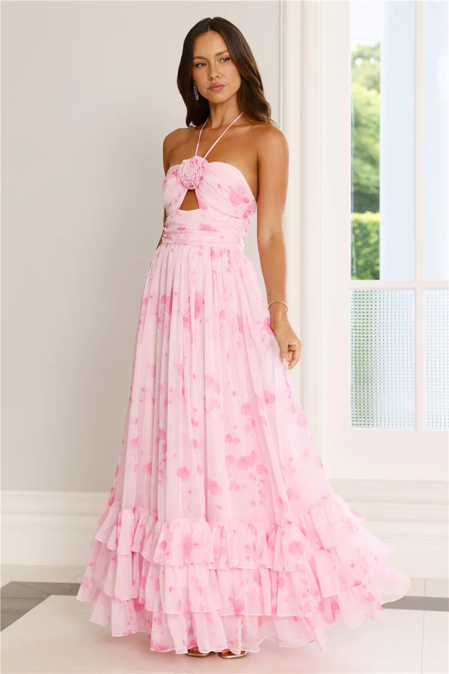 Floral Essence Halter Maxi Dress Pink
