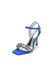 Royal Blue Satin Heels with Double Crystal Straps