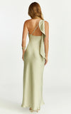 Calix Midi Dress One Shoulder Slip Dress in Light Olive