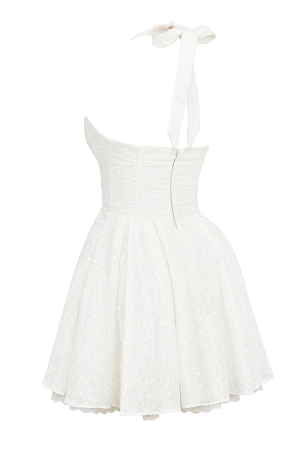 white broderie anglais halter mini dress
