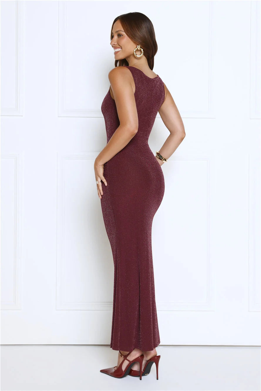 Mariners Glow Glitter Maxi Dress Plum