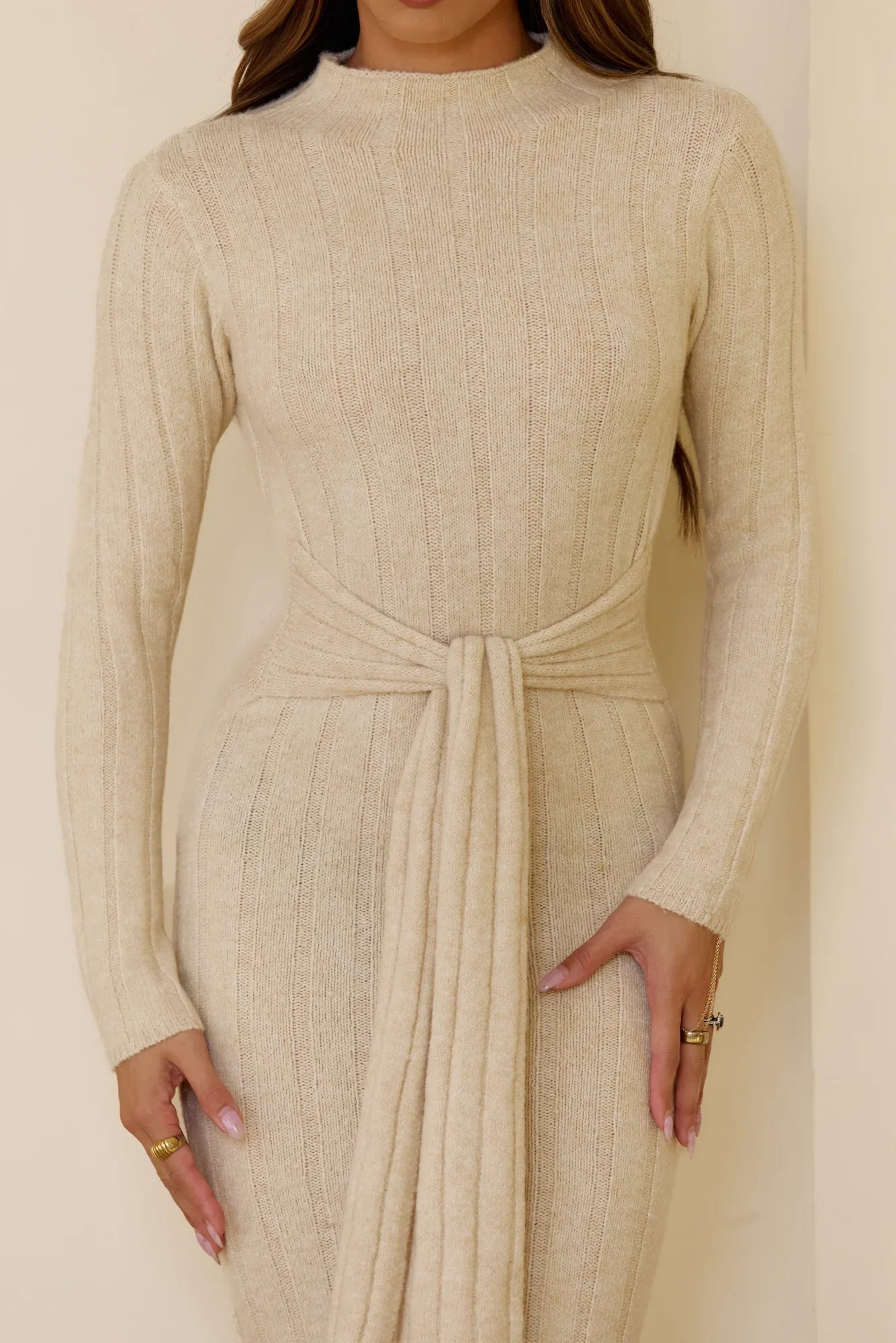 Chilly Nights Knit Long Sleeve Maxi Dress Cream