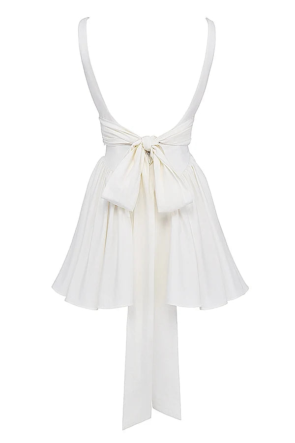 ivory cotton bow mini dress