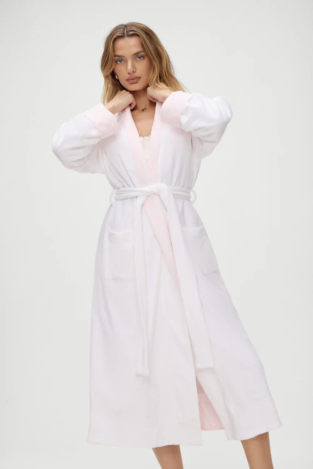 Chateau Terry Robe Pink Stripe