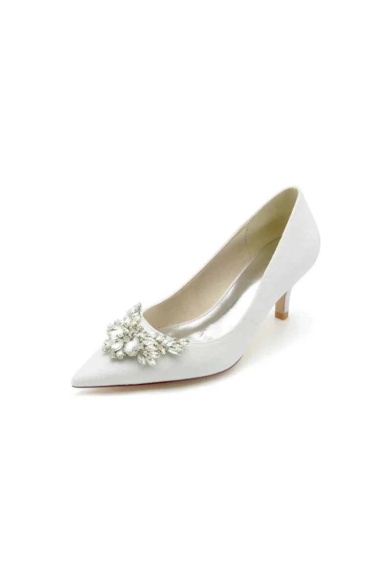 Pointed Toe Silver Wedding Shoes with Rhinestone