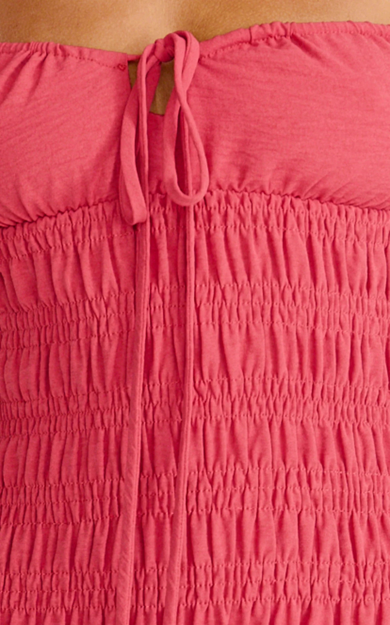 Eloise Midi Dress Shirred Bodice Split Leg A Line Dress in Rose